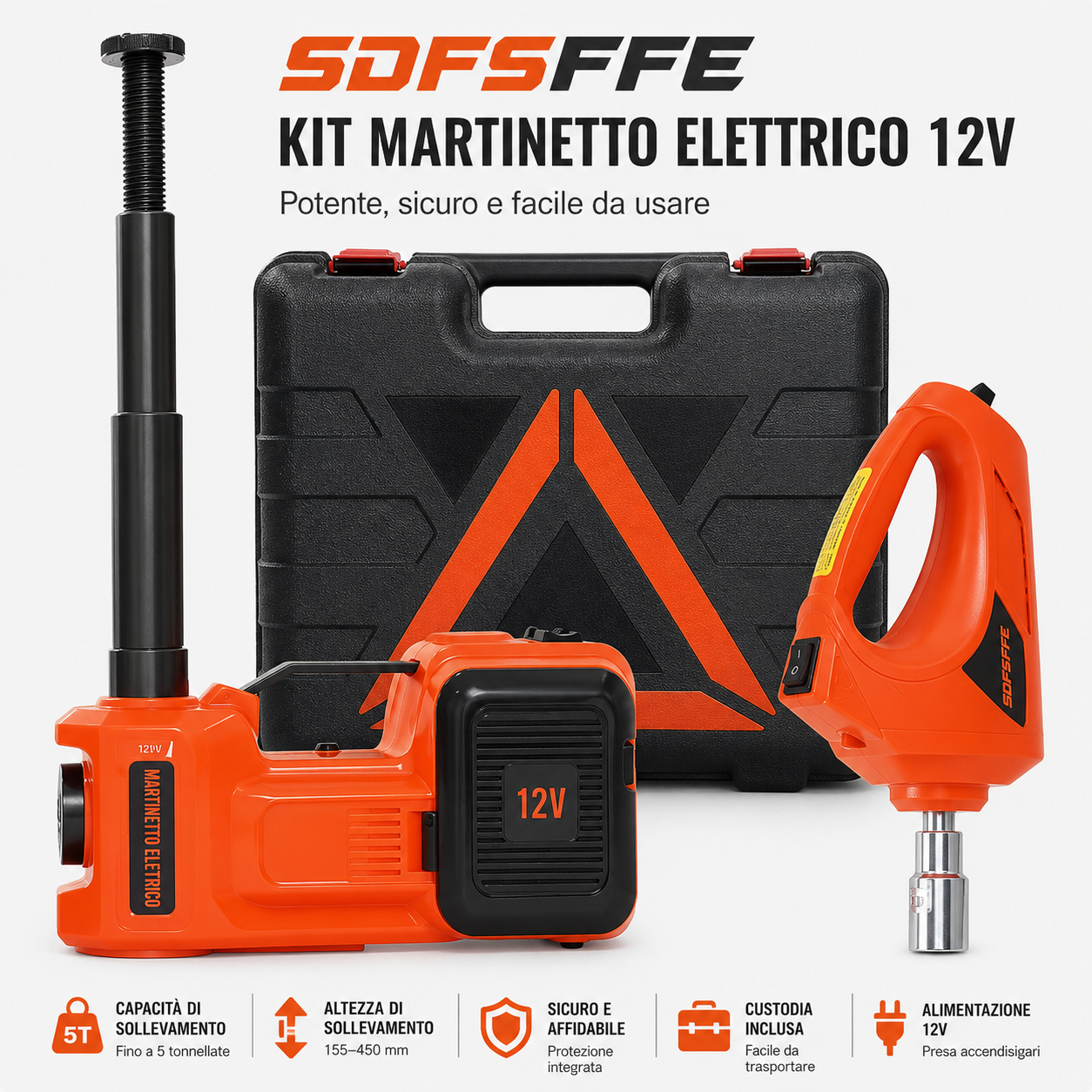 Kit Cric Elettrico Idraulico 5T 3 in 1